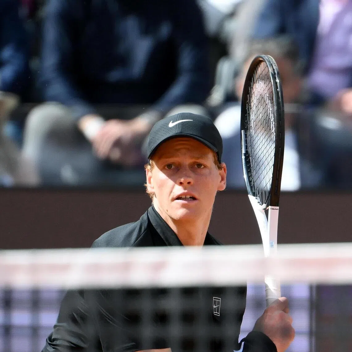 Italy's Jannik Sinner in action during his round of 16 match against compatriot Andrea Pellegrino at the Italian Open in Rome on May 12.