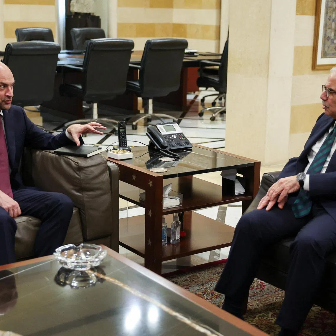 French Minister for Europe and Foreign Affairs Jean-Noel Barrot meets with Lebanon's Prime Minister Nawaf Salam, in Beirut, Lebanon, February 6, 2026. REUTERS/Mohamed Azakir