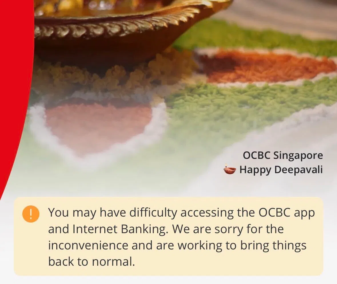 An error message displayed on the OCBC mobile banking app.