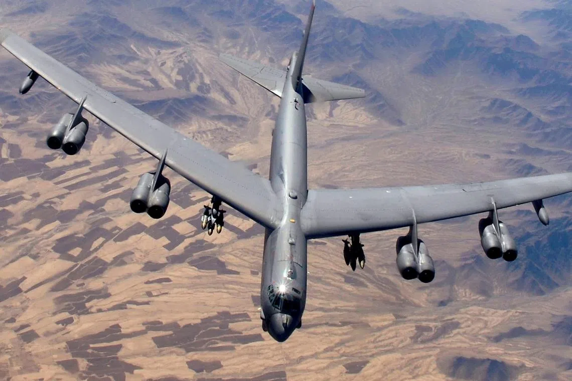 FILE PHOTO: A B-52 Stratofortress, flown by Capt. Will Byers and Maj. Tom Aranda, prepares for refueling over Afghanistan during a close-air-support mission in this undated handout photo.   U.S. Air Force/Master Sgt. Lance Cheung/Handout via REUTERS/File Photo
