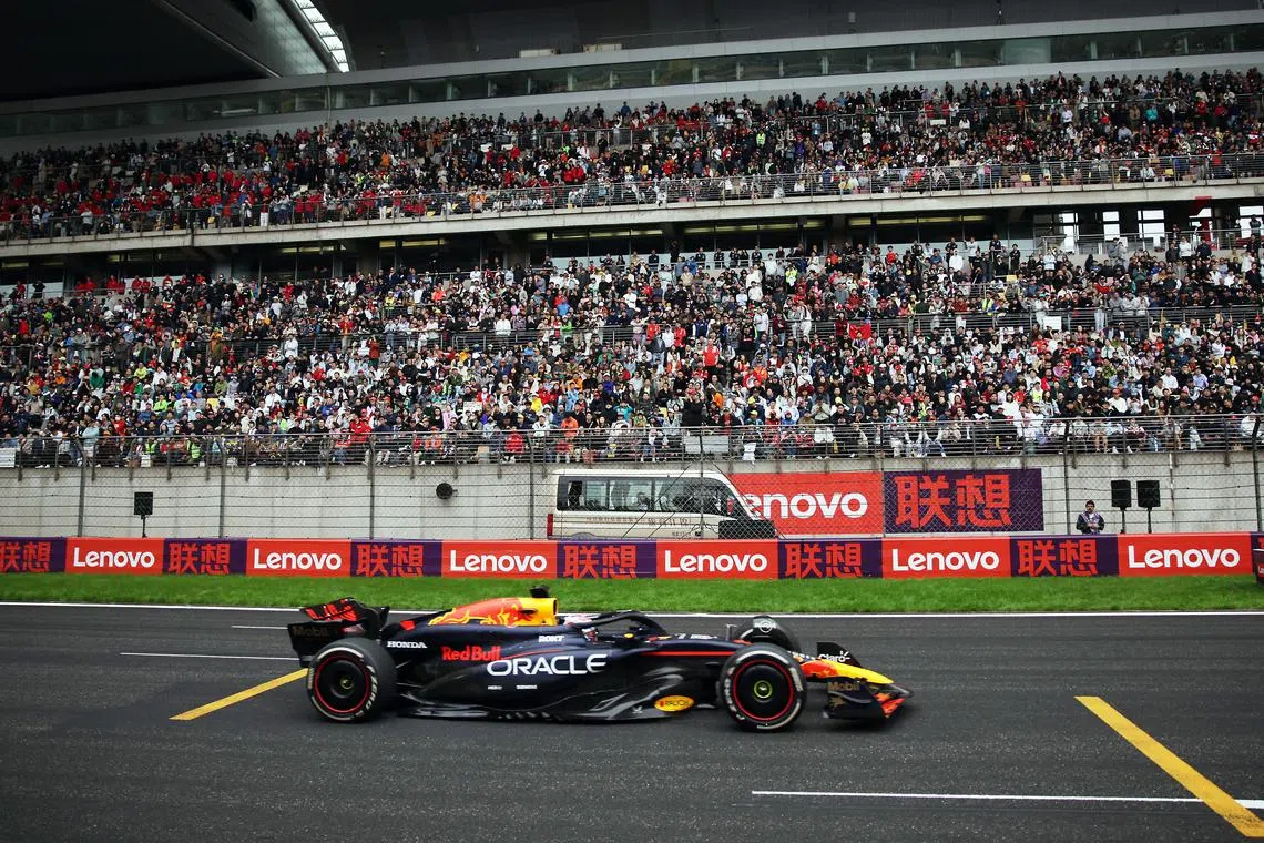 FILE PHOTO: Formula One F1 - Chinese Grand Prix - Shanghai International Circuit, Shanghai, China - April 21, 2024 Red Bull's Max Verstappen in action during the race Pool via REUTERS/Andres Martinez Casares/File Photo