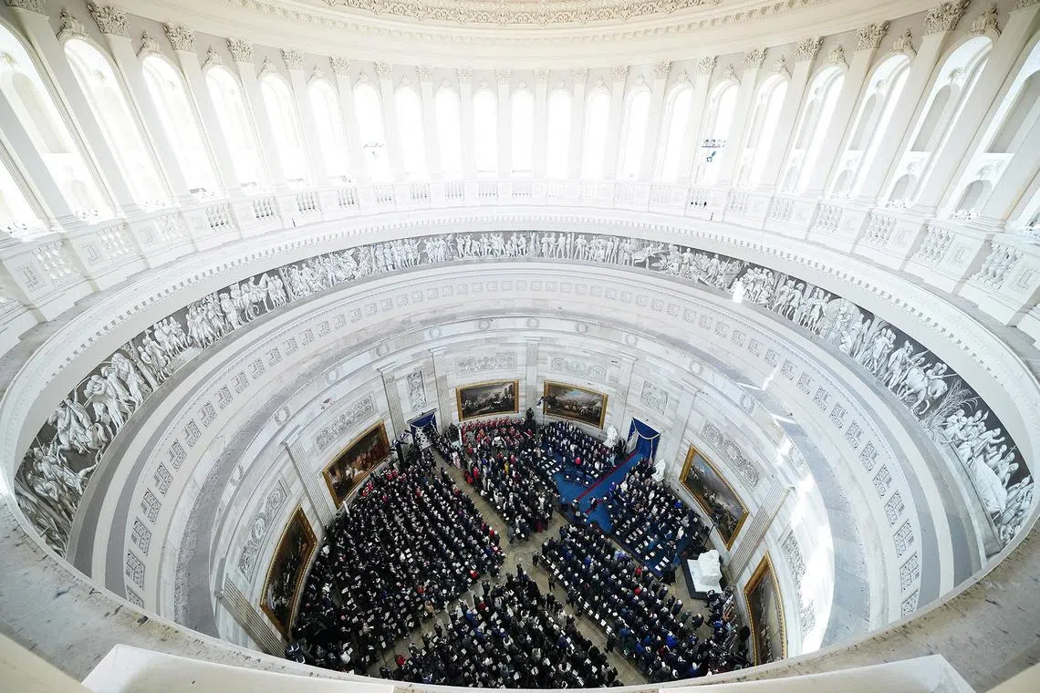 People attending the Inauguration of US President-elect Donald Trump in the Rotunda at the U.S. Capitol on January 20, 2025 in Washington, DC. Donald Trump takes office for his second term as the 47th president of the United States. Andrew Harnik/Pool via REUTERS TPX IMAGES OF THE DAY