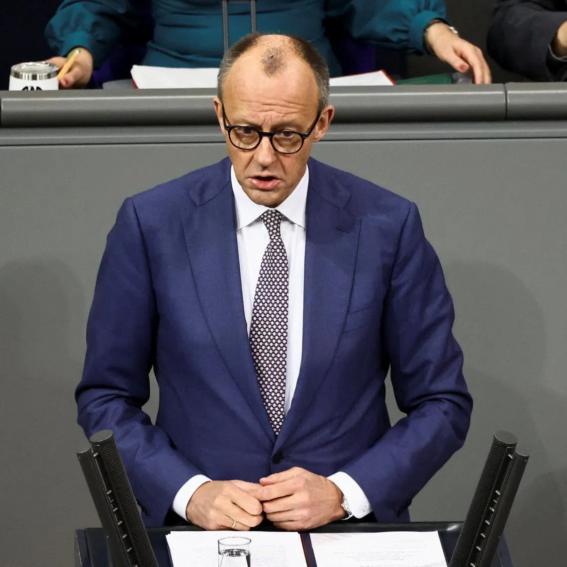German Chancellor Friedrich Merz gives a government statement on the foreign policy situation during a session of the lower house of the German parliament, the Bundestag, in Berlin, Germany, January 29, 2026. REUTERS/Liesa Johannssen