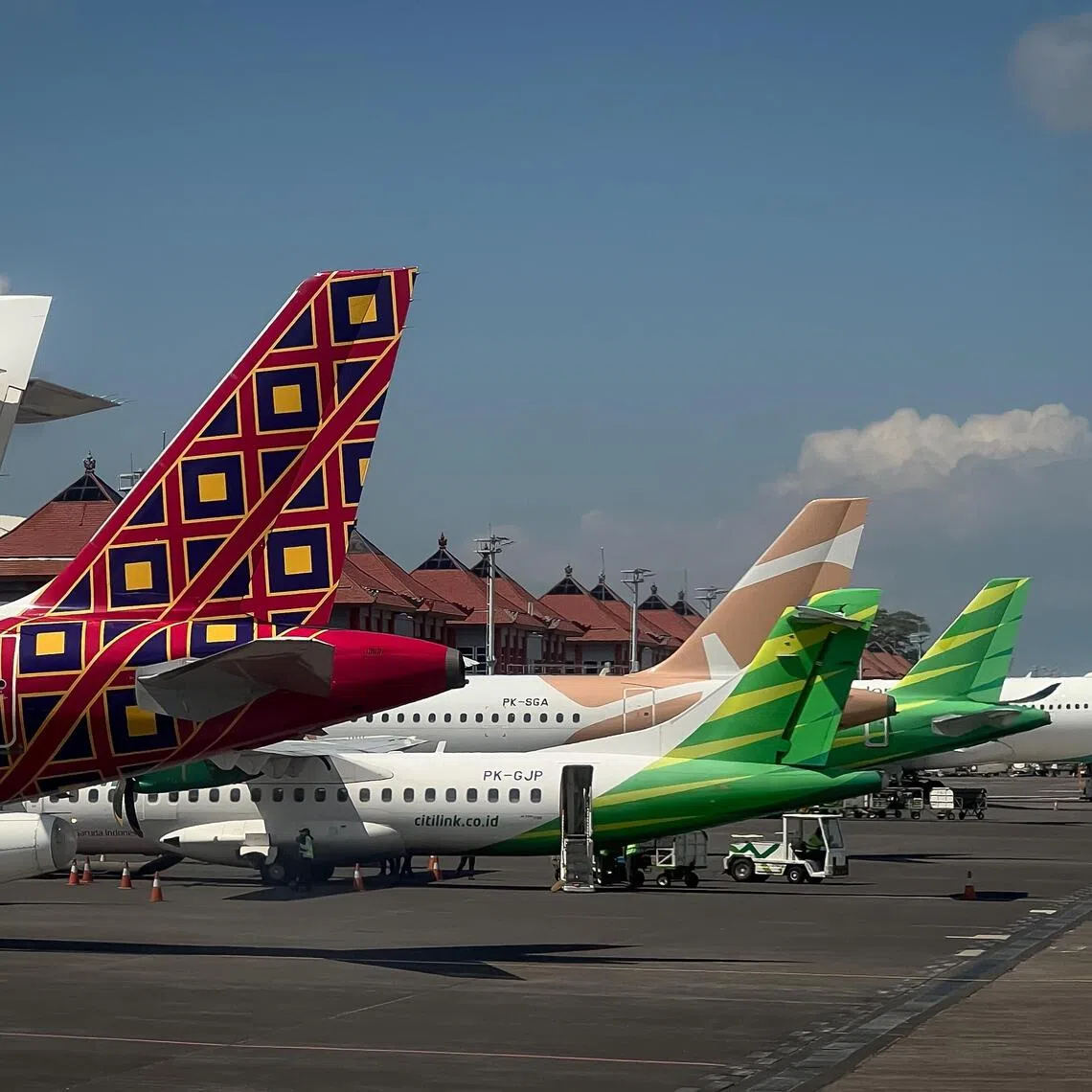 Aircraft parked at I Gusti Ngurah Rai International Airport in Bali, May 7, 2023.