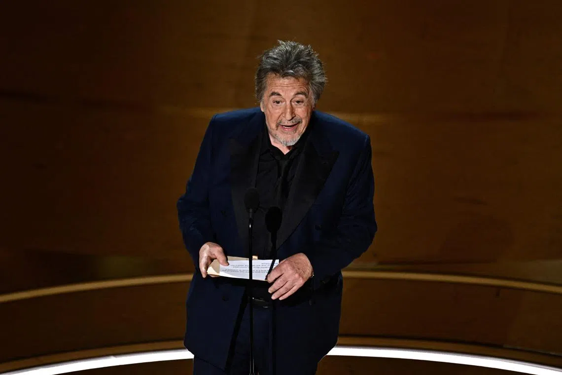 US actor Al Pacino presents the award for Best Picture onstage during the 96th Annual Academy Awards on March 10, 2024. 