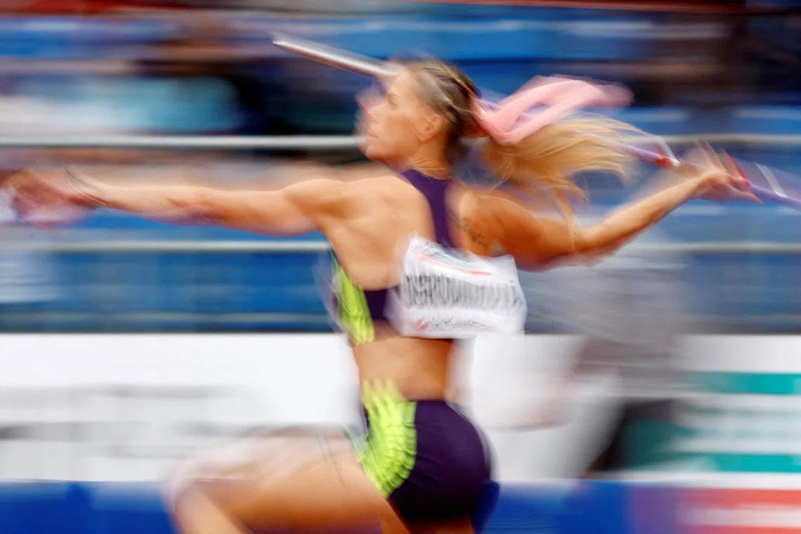 Czech Republic's Nikola Ogrodnikova in action during the women's 600g javelin throw, at the Mestsky Stadion in Ostrava, Czech Republic, on June 16, 2026.