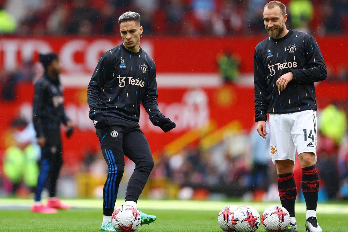 Manchester United's Antony (left) and Christian Eriksen are two players likely to be in the starting line-up against Wolverhampton Wanderers as the Red Devils seek to finish in the Premier League's top four.