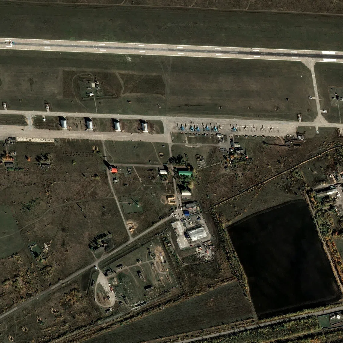 A satellite image shows aircrafts parked at an airfield in Borisoglebsk, Voronezh Region, Russia, October 11, 2026. Pleiades © CNES 2026, Distribution Airbus DS/Handout via REUTERS
