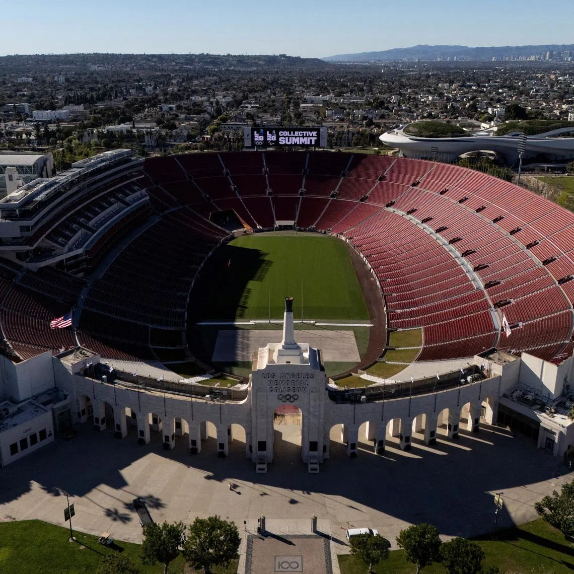 Olympics - LA28 - Ceremonial lighting of the cauldron - LA Memorial Coliseum, Los Angeles, California, U.S. - January 13, 2026 View on the day of the ceremonial lighting of the cauldron ahead of ticket registration launch. REUTERS/Daniel Cole