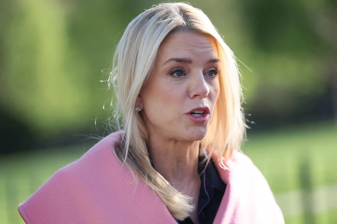 U.S. Attorney General Pam Bondi speaks to members of the media at the White House in Washington,DC, U.S., April 8, 2025. REUTERS/Leah Millis/File Photo