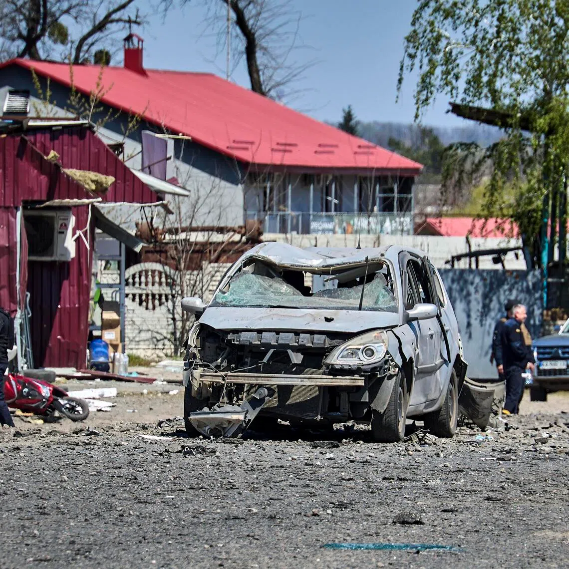 The site of a Russian strike in Ukraine's Kharkiv region on May 4. 