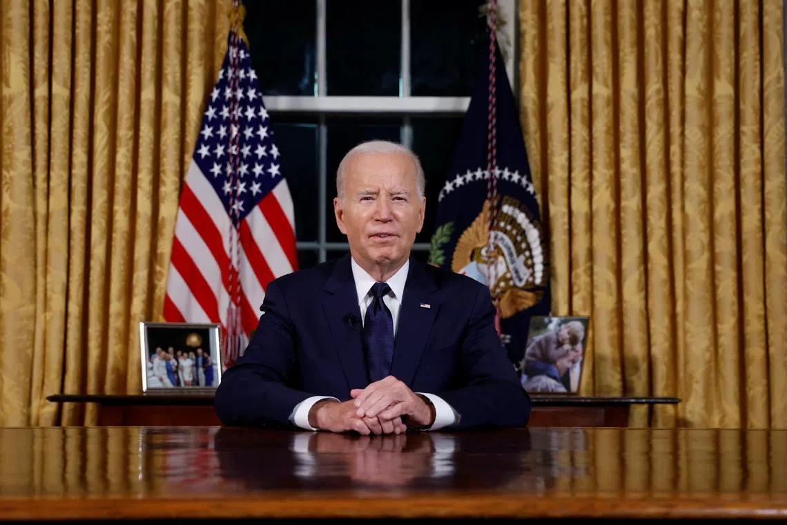US President Joe Biden delivers an address to the nation from the Oval Office of the White House in Washington, on Oct 19.