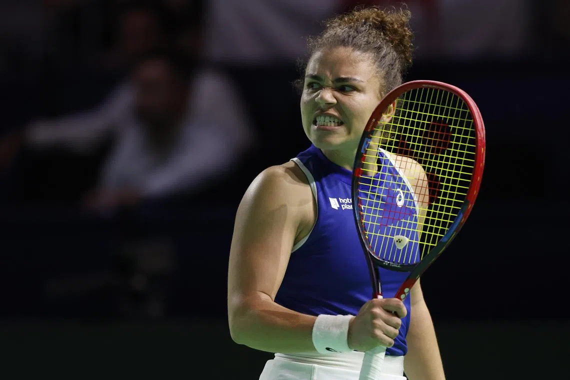 Jasmine Paolini of Italy during her singles match against Poland's Iga Swiatek in their Billie Jean King Cup clash.