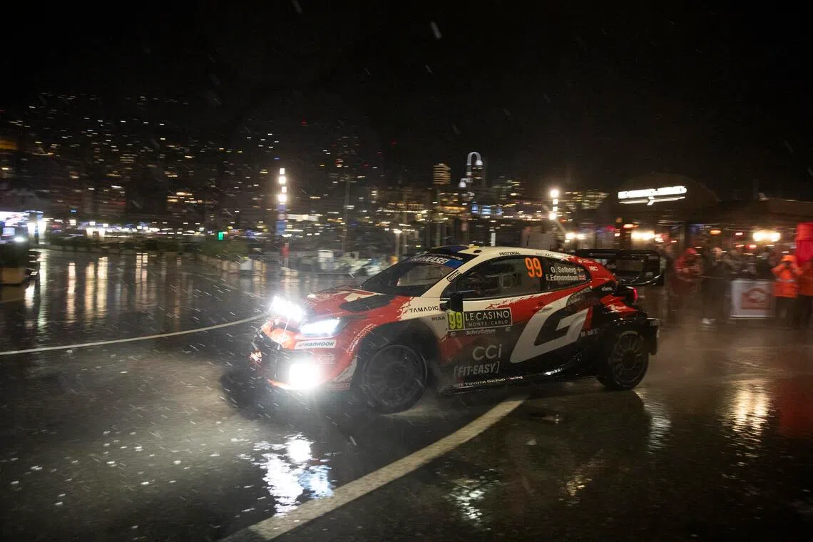 Oliver Solberg of Sweden drives his Toyota GR Yaris Rally1 on day 3 of the Monte Carlo Rally on Jan 24, 2026.