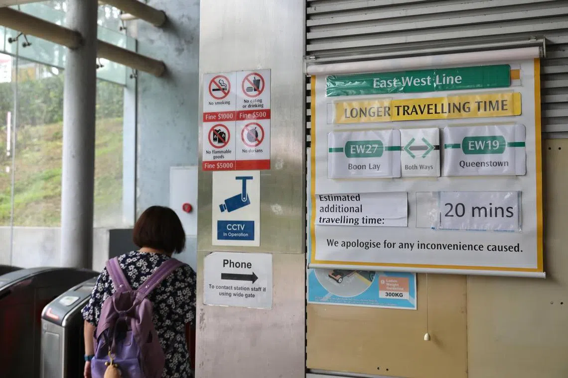 SMRT said at around 1.30pm that commuters can expect an additional 20 minutes when travelling on the East-West Line.
