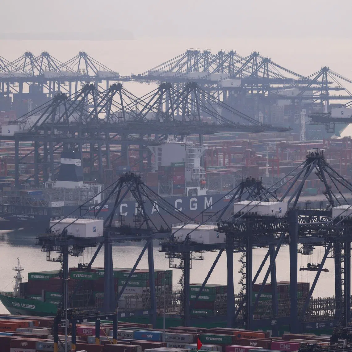 Cranes and cargo ships at a terminal of the Yantian port in Shenzhen, Guangdong province, China October 30, 2025. REUTERS/Tingshu Wang