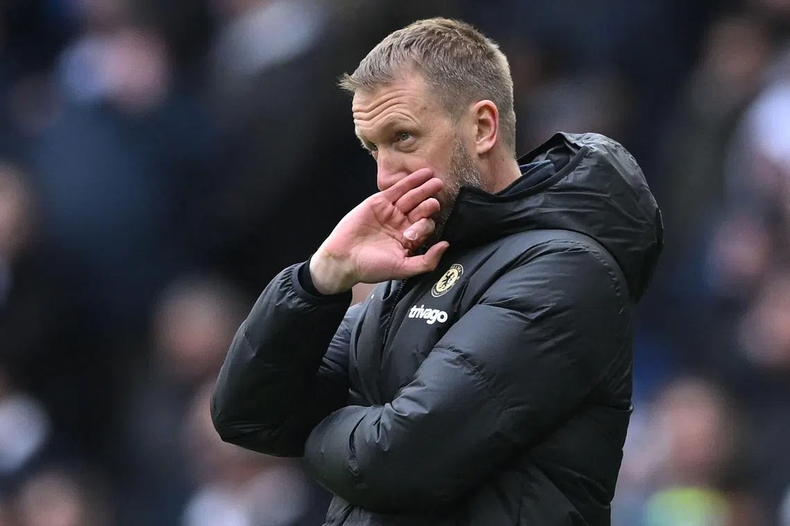 Chelsea's English manager Graham Potter looking on during their 2-0 English Premier League loss at Tottenham Hotspur on Sunday.