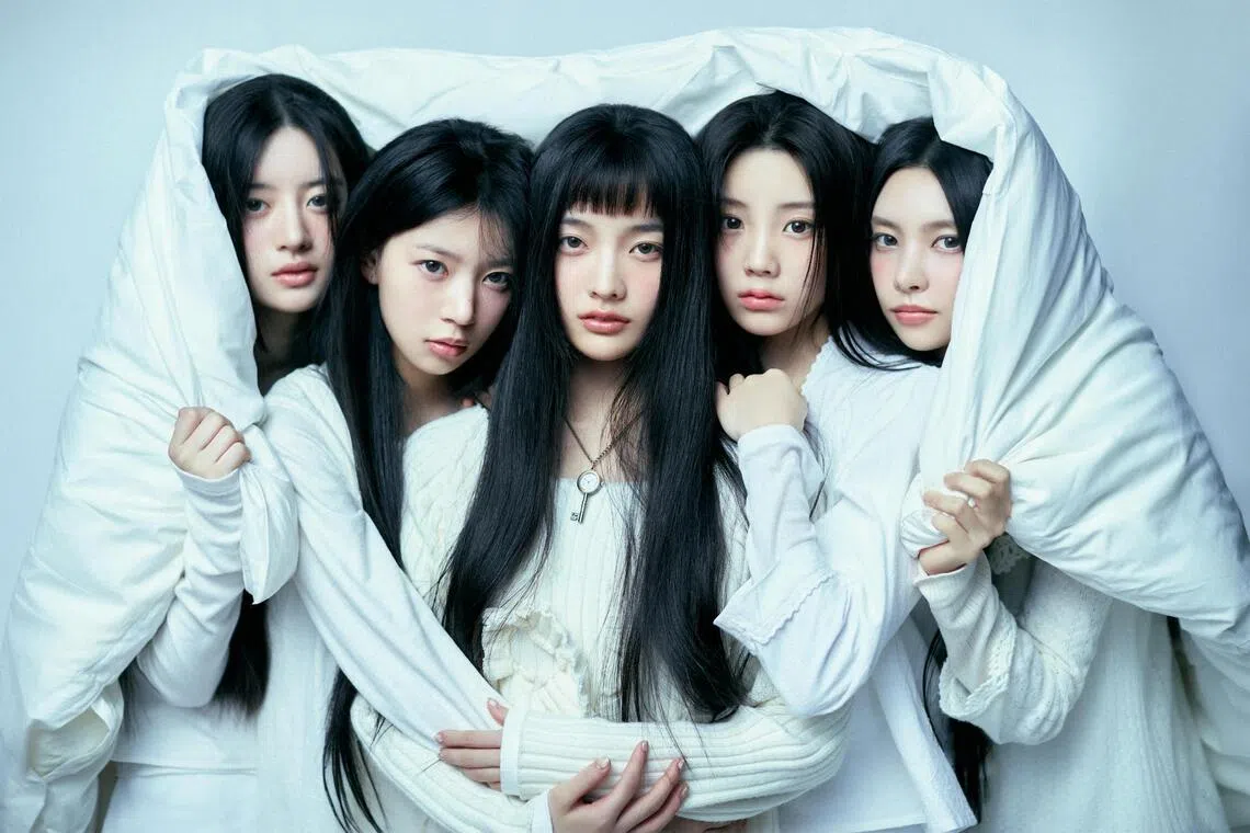 K-pop girl group Illit - comprising (from left) Minju, Moka, Iroha, Wonhee and Yunah - debuted in 2024.