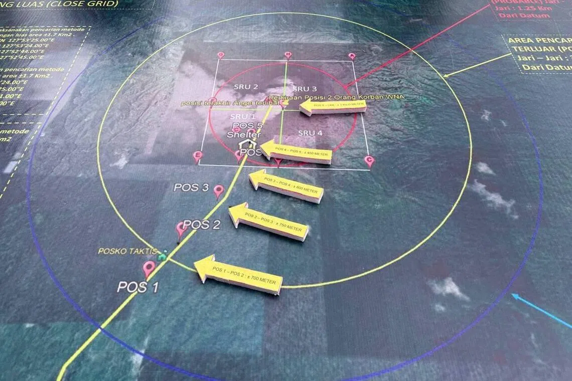 A map in the yard of the office of the Centre for Volcanology and Geological Hazard Mitigation (PVMBG) in Mamuya village, North Halmahera showing the volcano observation posts on the way to the summit of Mount Dukono in North Maluku, Indonesia.