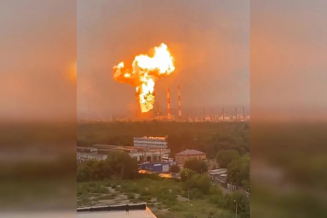 Videos posted on social media on Aug 2 showed an explosion at an oil refinery in Russia. 