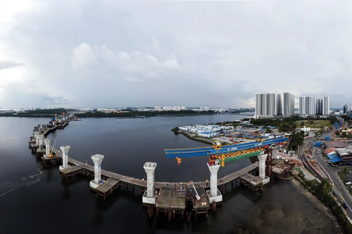 The RTS Link's rail viaduct and trestle bridge are now taking shape across the Strait of Johor.