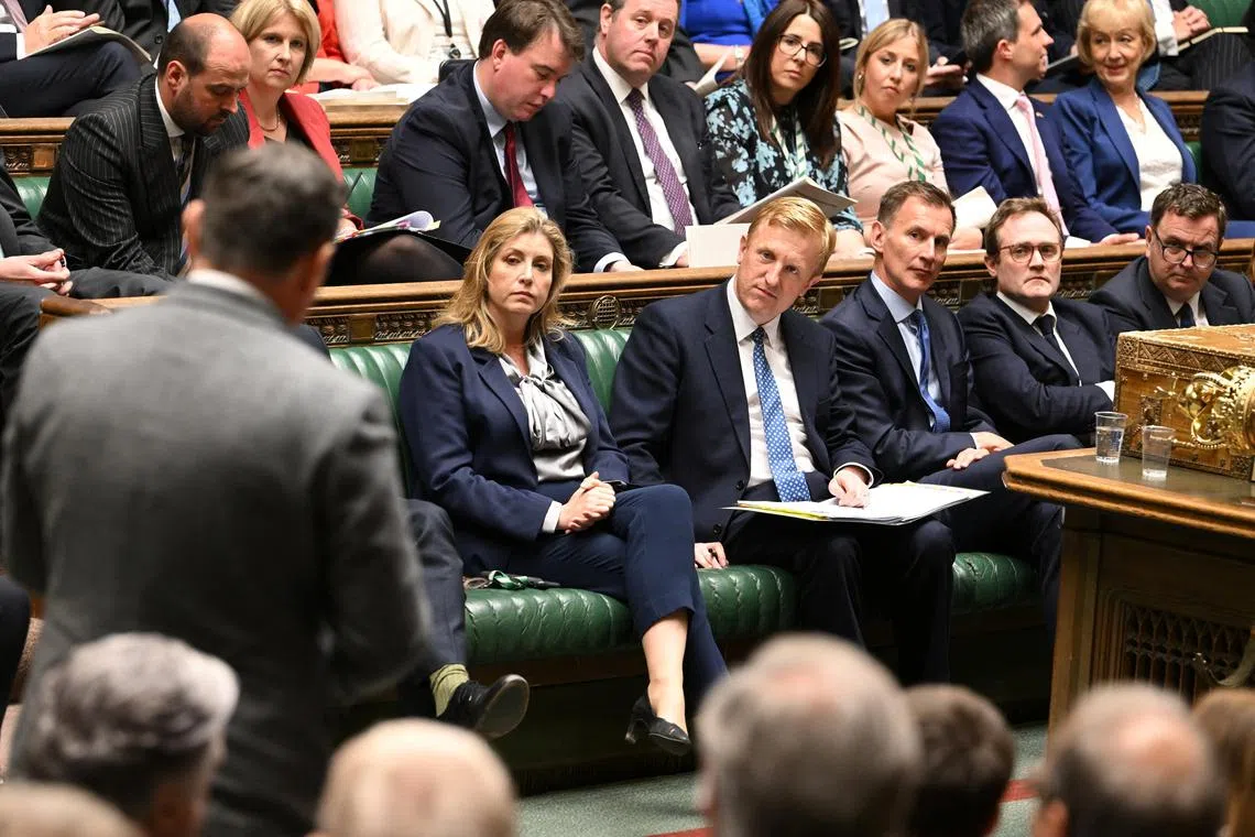 Britain's Leader of the House of Commons Penny Mordaunt (sitting, left) at the House of Commons.
