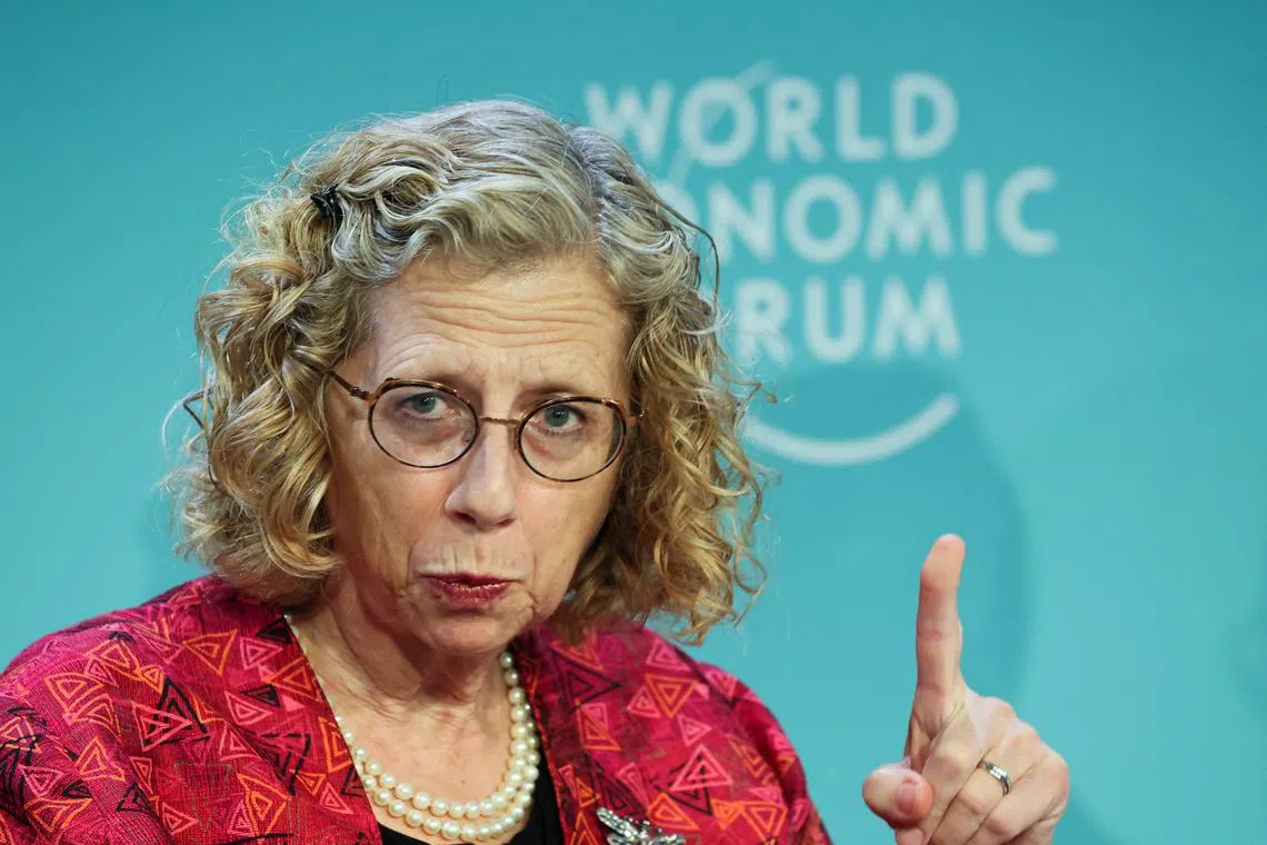 Inger Andersen, Executive director of the United Nations Environment Programme speaks at the 54th annual meeting of the World Economic Forum, in Davos, Switzerland, January 18, 2024. REUTERS/Denis Balibouse/File Photo
