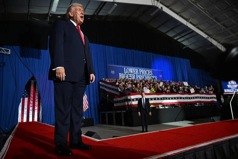 US President Donald Trump delivers remarks at the Horizon Events Center in Des Moines, Iowa, on Jan 27, 2026.  