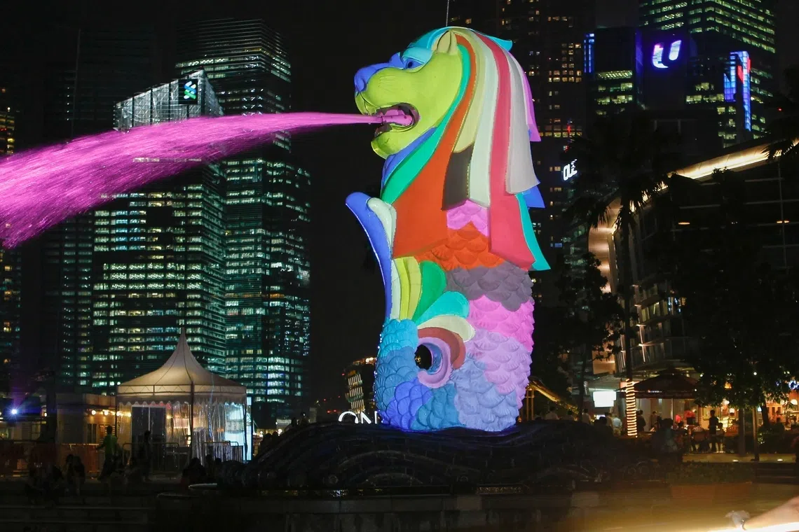 The Merlion brightly lit for i Light Marina Bay 2012.