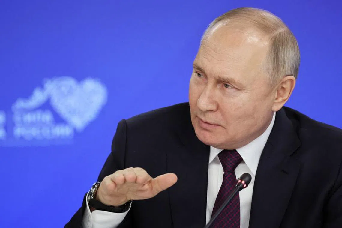 Russian President Vladimir Putin attends a meeting with the heads of municipalities during the all-Russian municipal forum in the town of Odintsovo in Moscow region, Russia, January 16, 2024.  Sputnik/Sergei Savostyanov/Pool via REUTERS