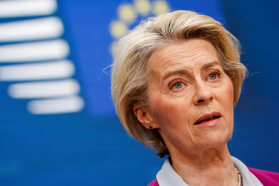 European Commission President Ursula von der Leyen takes part in a press conference on the day of a European Union summit in Brussels, Belgium February 1, 2024. REUTERS/Johanna Geron/File Photo