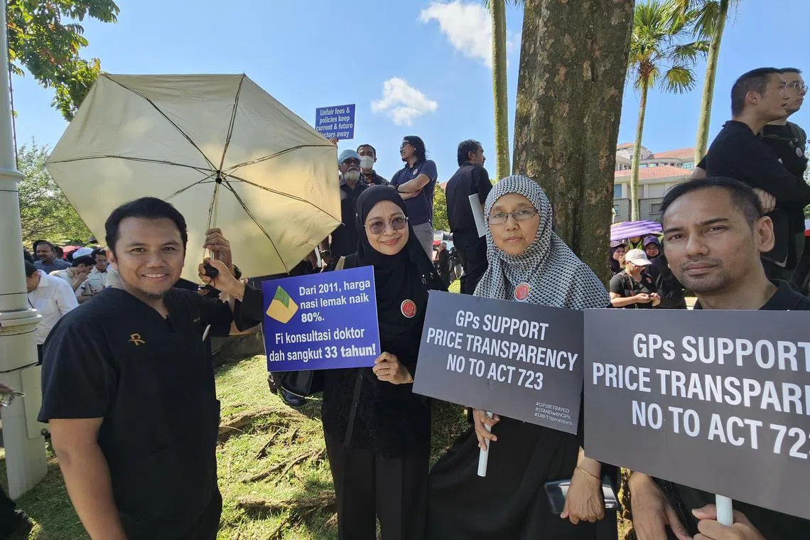 Malaysian GPs protesting in the administrative capital of Putrajaya on May 6 over a government directive requiring the mandatory display of drug prices. 