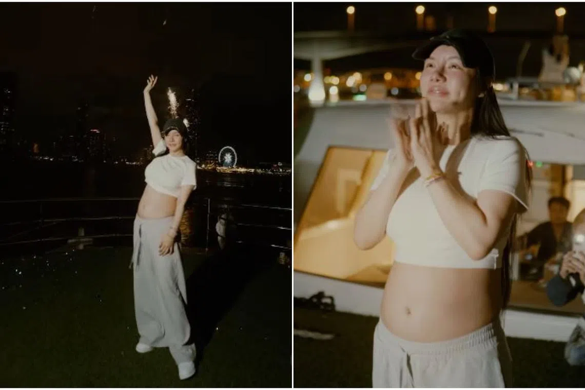 In the video, Lim, dressed in a white cropped T-shirt and grey sweatpants, is seen crying and holding her baby bump while looking up at the sky.
