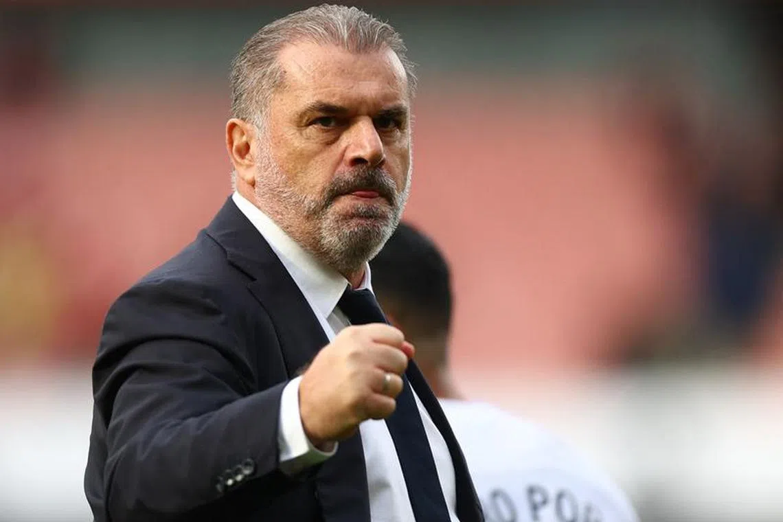 FILE PHOTO: Soccer Football - Premier League - Arsenal v Tottenham Hotspur - Emirates Stadium, London, Britain - September 24, 2023 Tottenham Hotspur manager Ange Postecoglou reacts after the match Action Images via Reuters/Matthew Childs/File Photo