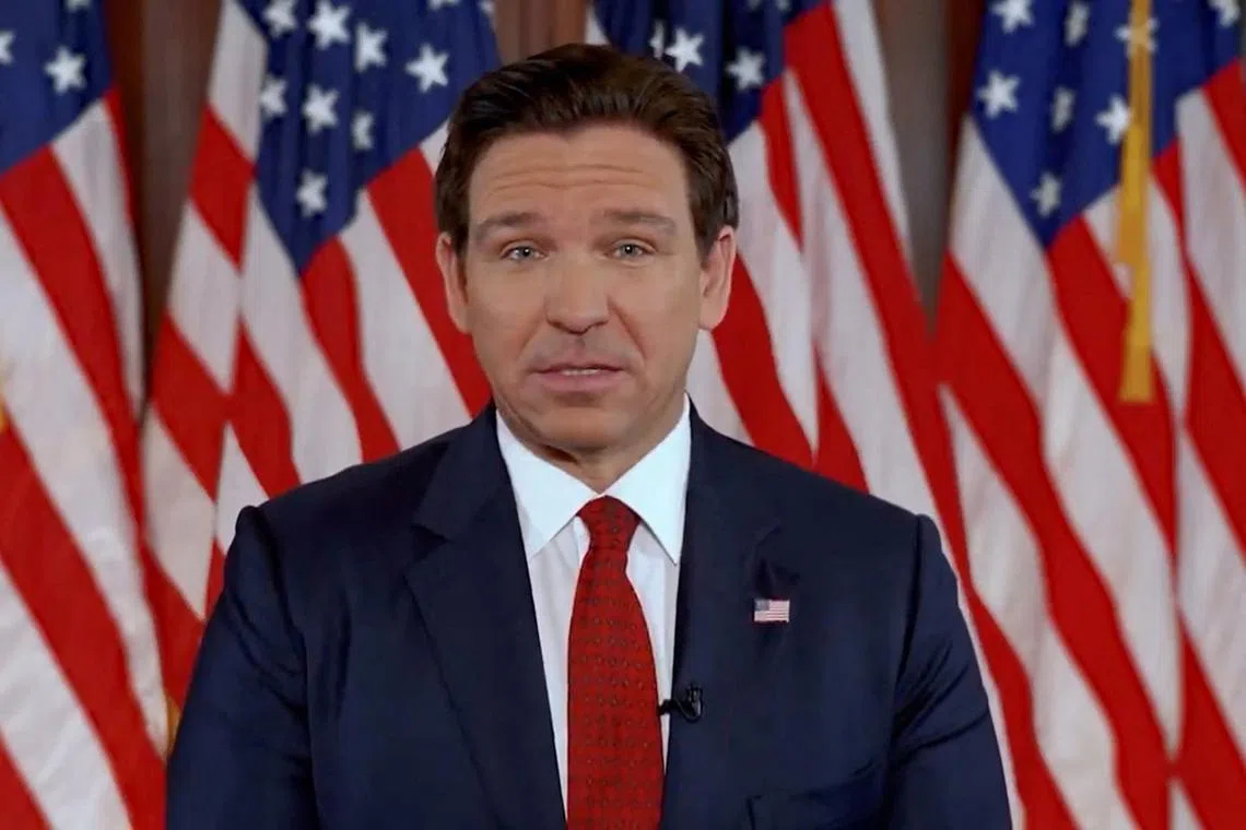 Florida Governor Ron DeSantis announces his withdrawl from the Republican presidential candidacy in a still image from video.