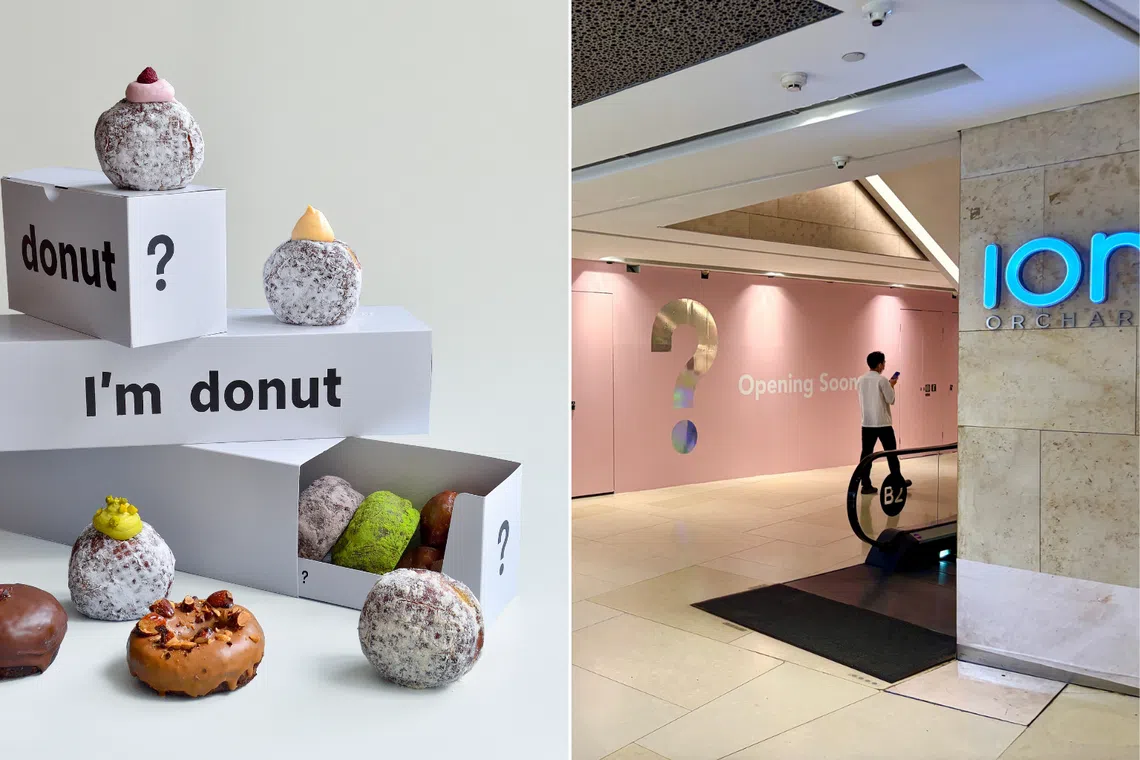 i’m donut?’s hoarding at Ion Orchard (right). The brand has gained a cult following for its nama (“fresh” or “raw” in Japanese) doughnuts.
