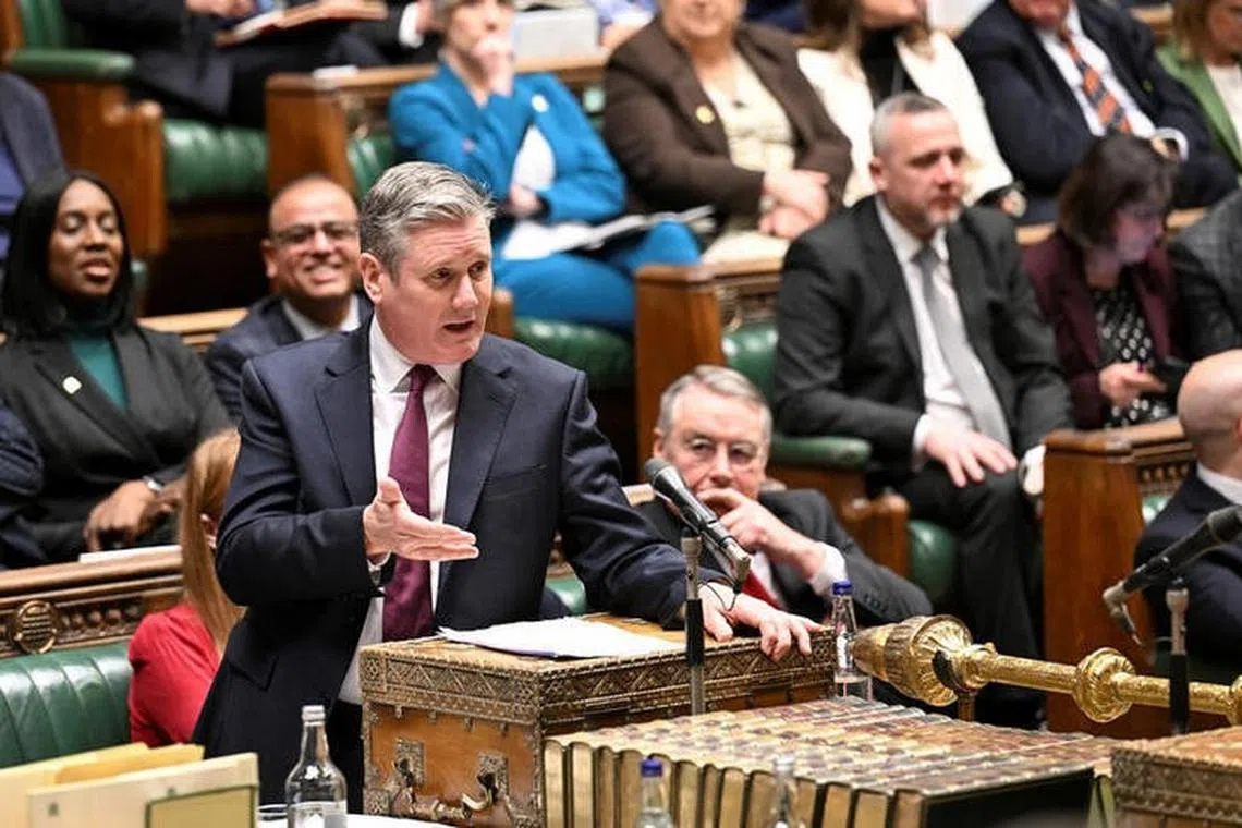 Keir Starmer, leader of Britain's Labour Party, speaks during Prime Minister's Questions, at the House of Commons in London, Britain, February 7, 2024. UK Parliament/Maria Unger/Handout via REUTERS /File Photo