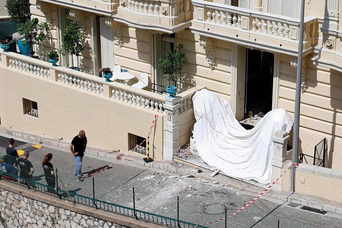 The entrance of a residential building in Monaco where a suspected parcel bomb explosion wounded Ukrainian-born businessman Vadym Yermolaiev and two others on June 29.