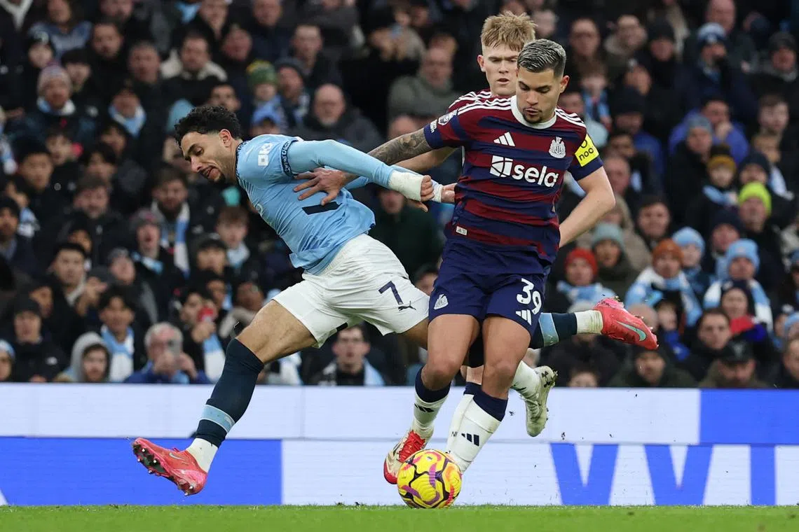 Man City newcomer Marmoush nets hat-trick in 4-0 thrashing of Newcastle |  The Straits Times