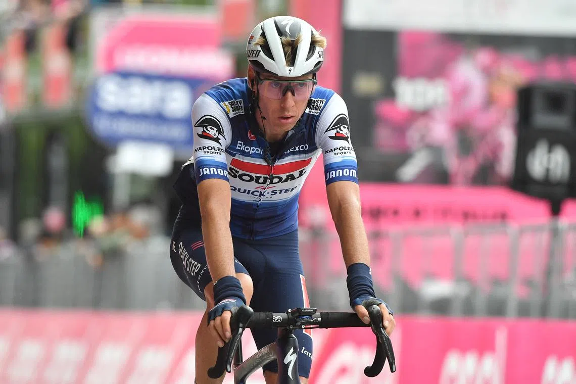 Cycling - Giro d'Italia - Stage 8 - Terni to Fossombrone - Italy - May 13, 2023 Soudal – QuickStep's Jan Hirt as he crosses the line to finish stage 8 REUTERS/Jennifer Lorenzini/File Photo