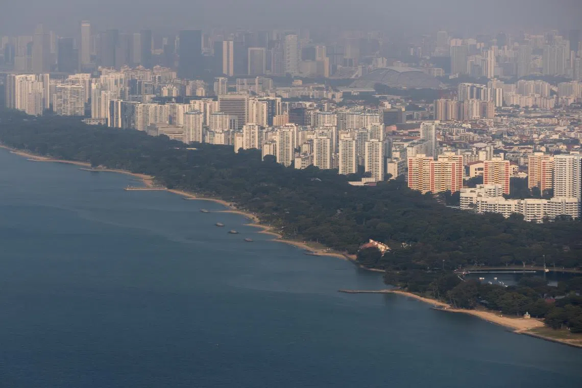 PIXGENERIC Generic pictures. East Coast Park, March 22, 2024. long island, Singapore Strait, housing, HDB, condominium