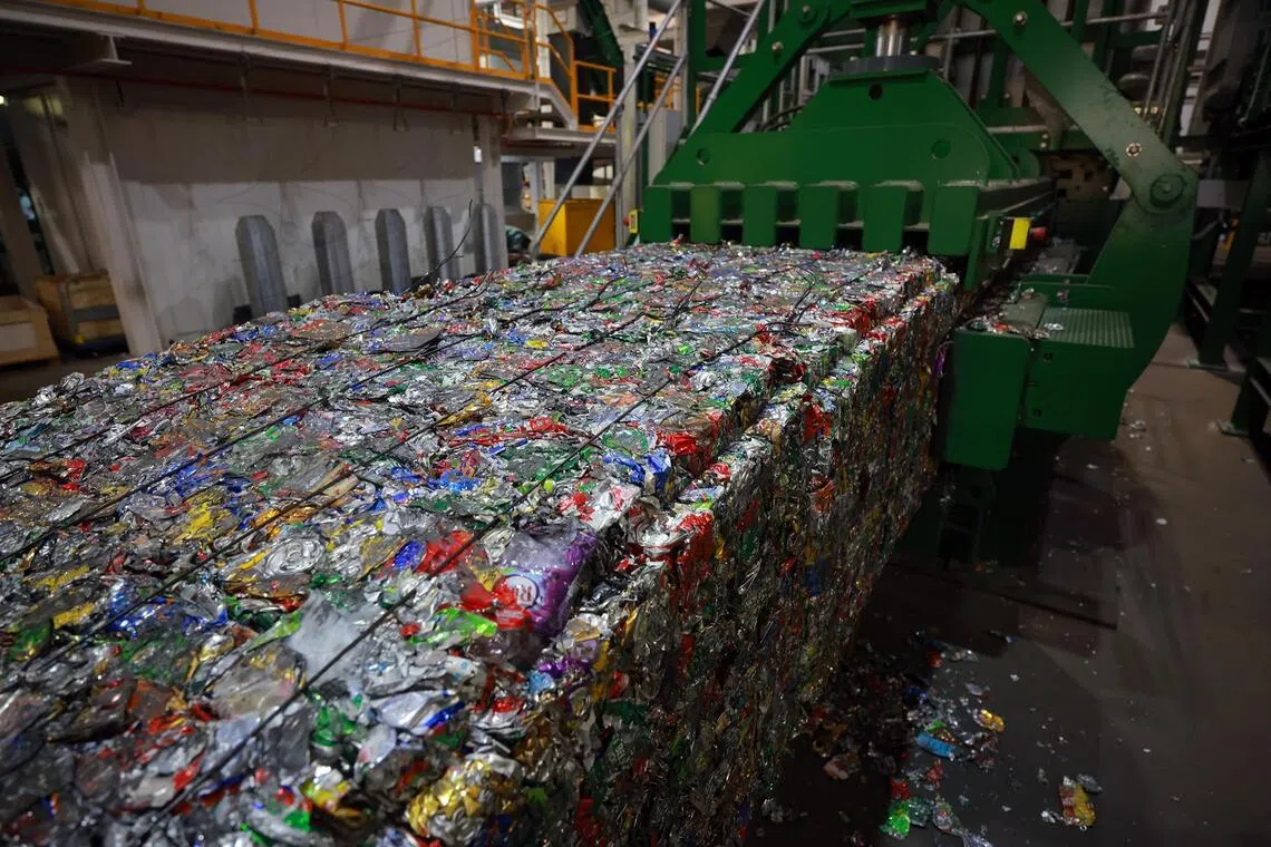 Processed materials are sold to recyclers by the bale.