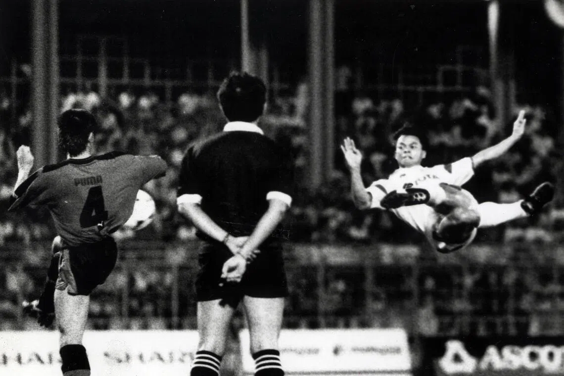 D Tokijan scoring with a scissors kick against Sarawak in 1989. The former Sembawang player was a key member of Singapore’s Malaysian League-winning squad in 1985. He plundered 13 league goals to finish as the team’s top-scorer.