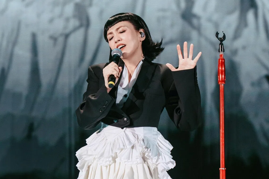 Singaporean singer Kit Chan during a concert in Guangzhou in May 2026. She will take the stage at the Singapore Indoor Stadium on Sept 19.