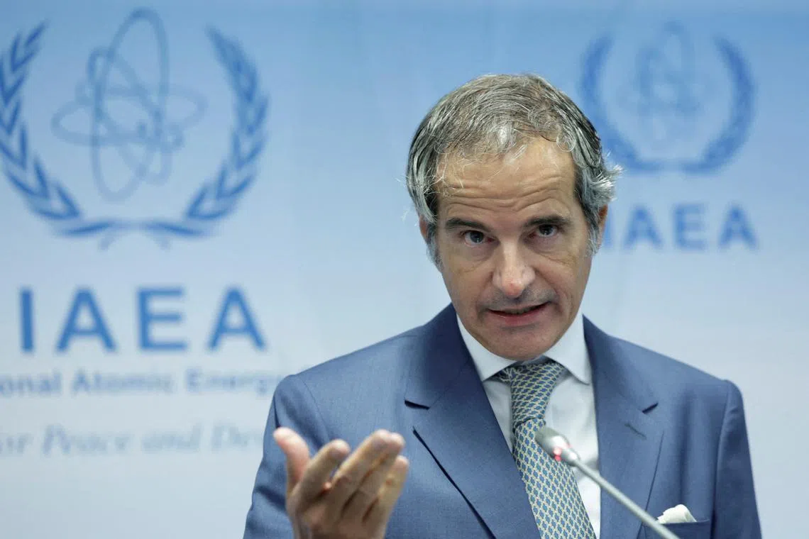 FILE PHOTO: International Atomic Energy Agency (IAEA) Director General Rafael Grossi addresses the media during their Board of Governors meeting in Vienna, Austria, September 9, 2024. REUTERS/Leonhard Foeger/File Photo