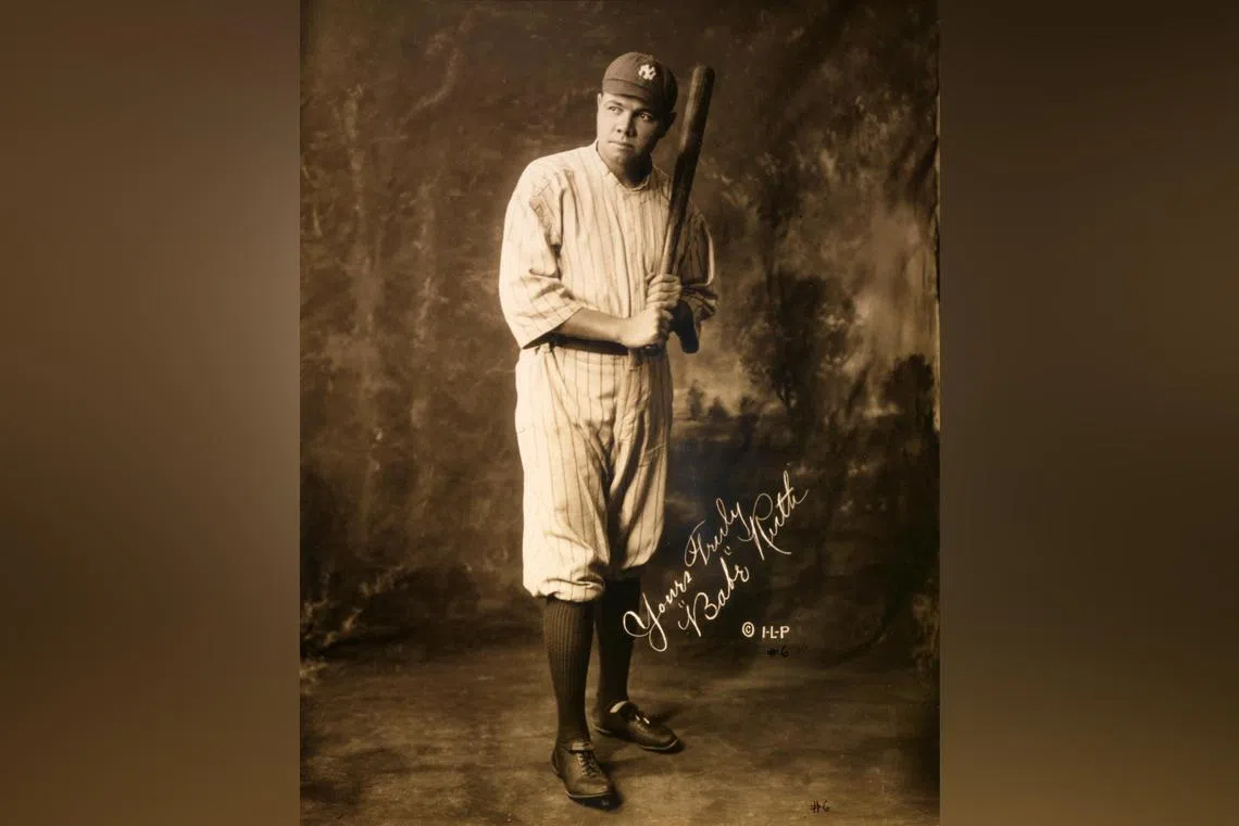 Legendary New York Yankees slugger Babe Ruth in a photo dated circa 1920.