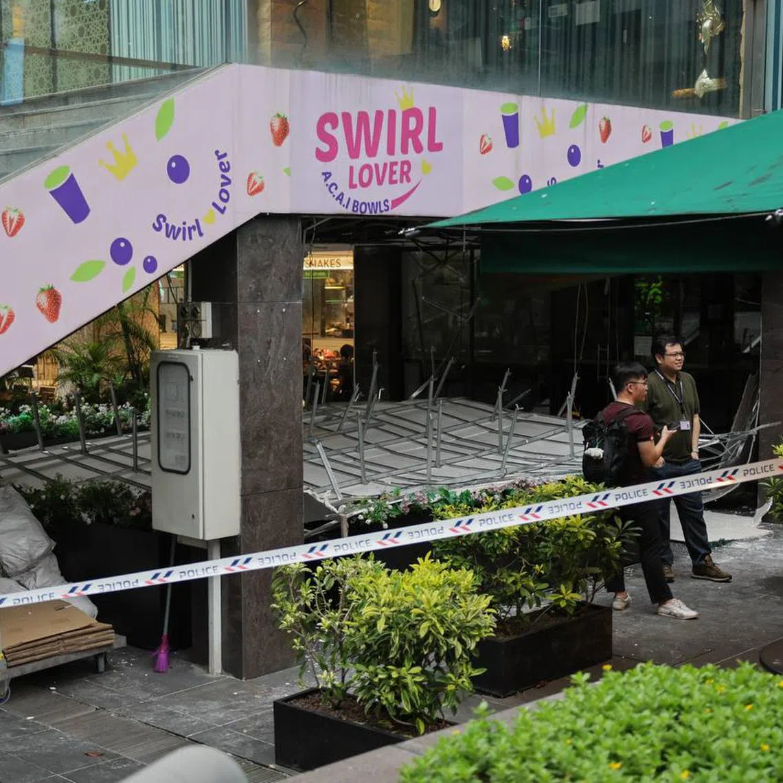 A false ceiling at Liat Towers collapsed at about 4pm on Sept 12. 