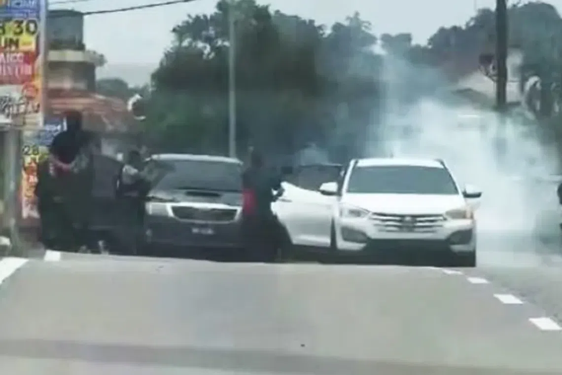 Police officers were following a white car that was moving suspiciously, said Johor police chief M. Kumar.