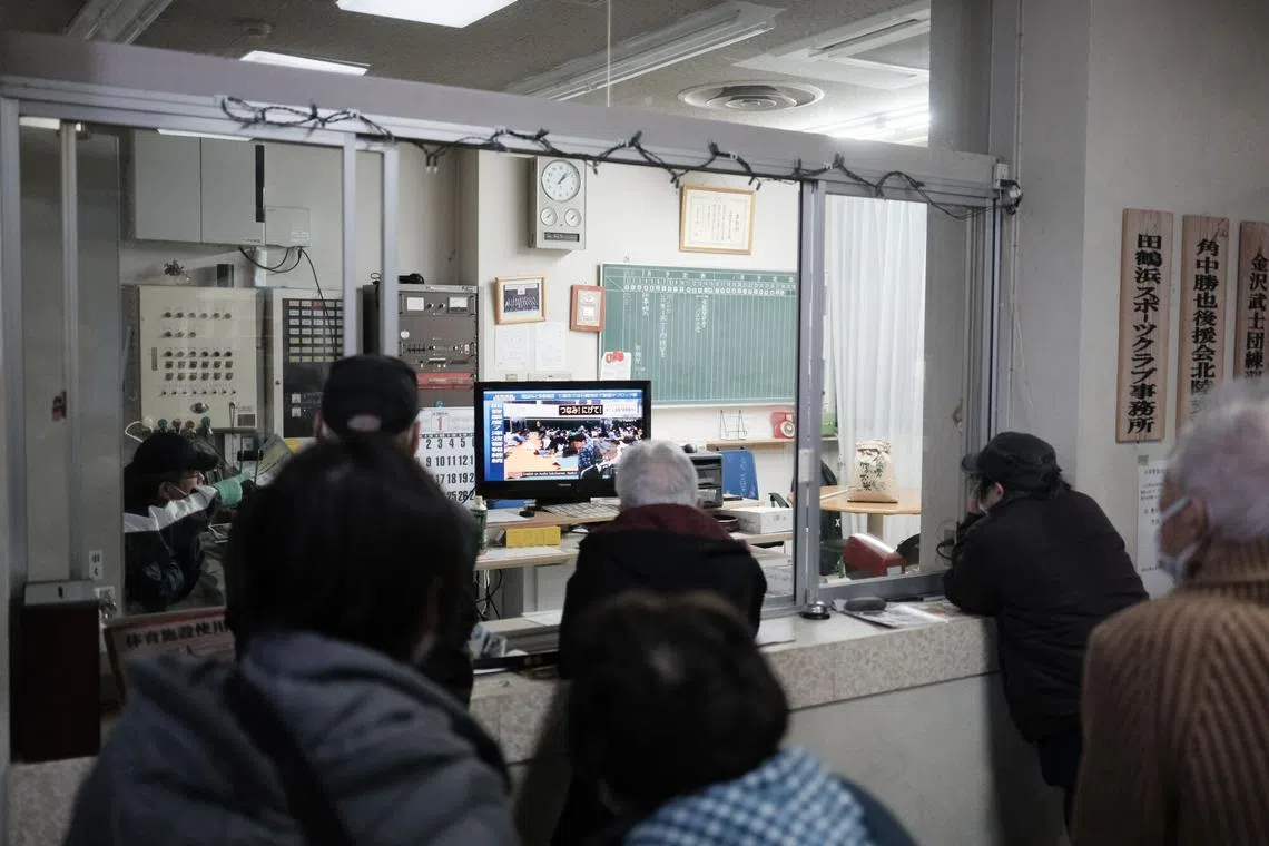 Earthquake affected residents sheltering in a gymnasium in Nanao in Ishikawa Prefecture, Japan, on Jan 2, 2024. 