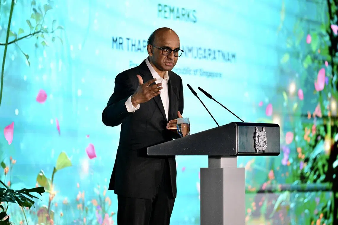 Mr Tharman Shanmugaratnam, President, Republic of Singapore speaking at the Ecosperity x Philanthropy Asia Summit on April 15, 2024.
The Ecosperity conference, one of the main sustainability events in Singapore for the year, is co-located with the Philanthropy Asia Summit, for which ST is media partner.
President Tharman Shanmugaratnam will make his remarks at the start of dinner at 7:05pm.
